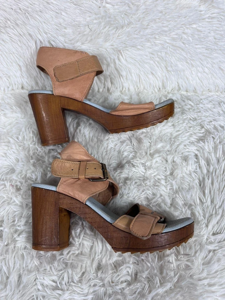Eric Michael Zapatos Mujer Talla 37 Cuero Tostado Tacón Bloque Sandalias Hebilla Portugal Foto 4 de 4
