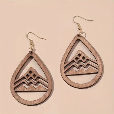 Damen Holz Ohrringe Ethno Gebirgszug Stil leichter Schmuck NEU