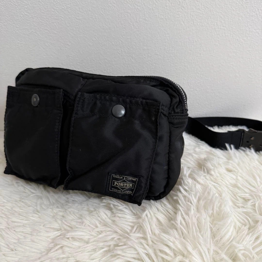 PORTER Yoshida TANKER Gürteltasche Body Bag Schwarz Nylon Orange Futter Japan Gut