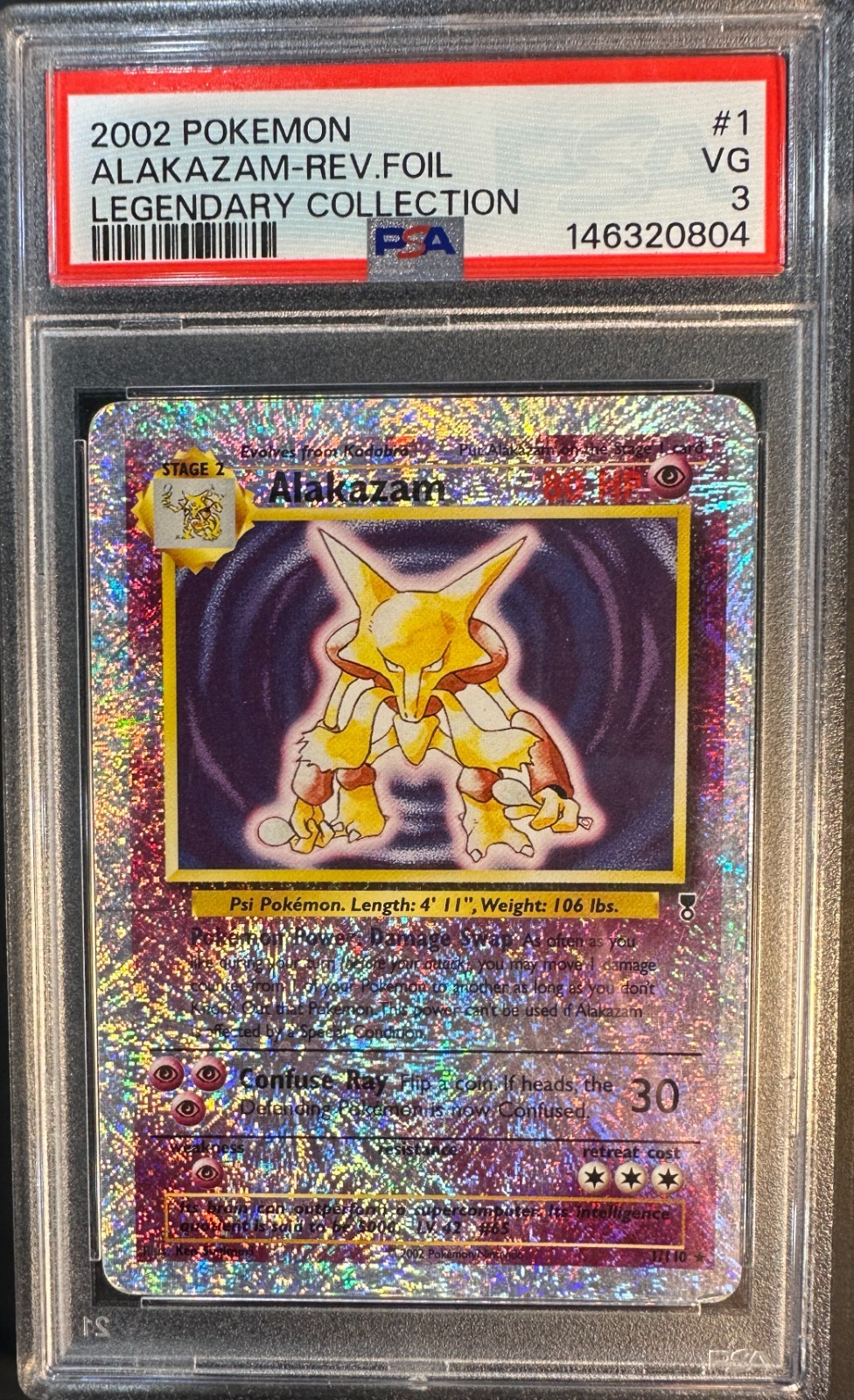 2002 Pokémon Legendary Collection Alakazam #1 Reverse HoloFoil Holographic PSA 3