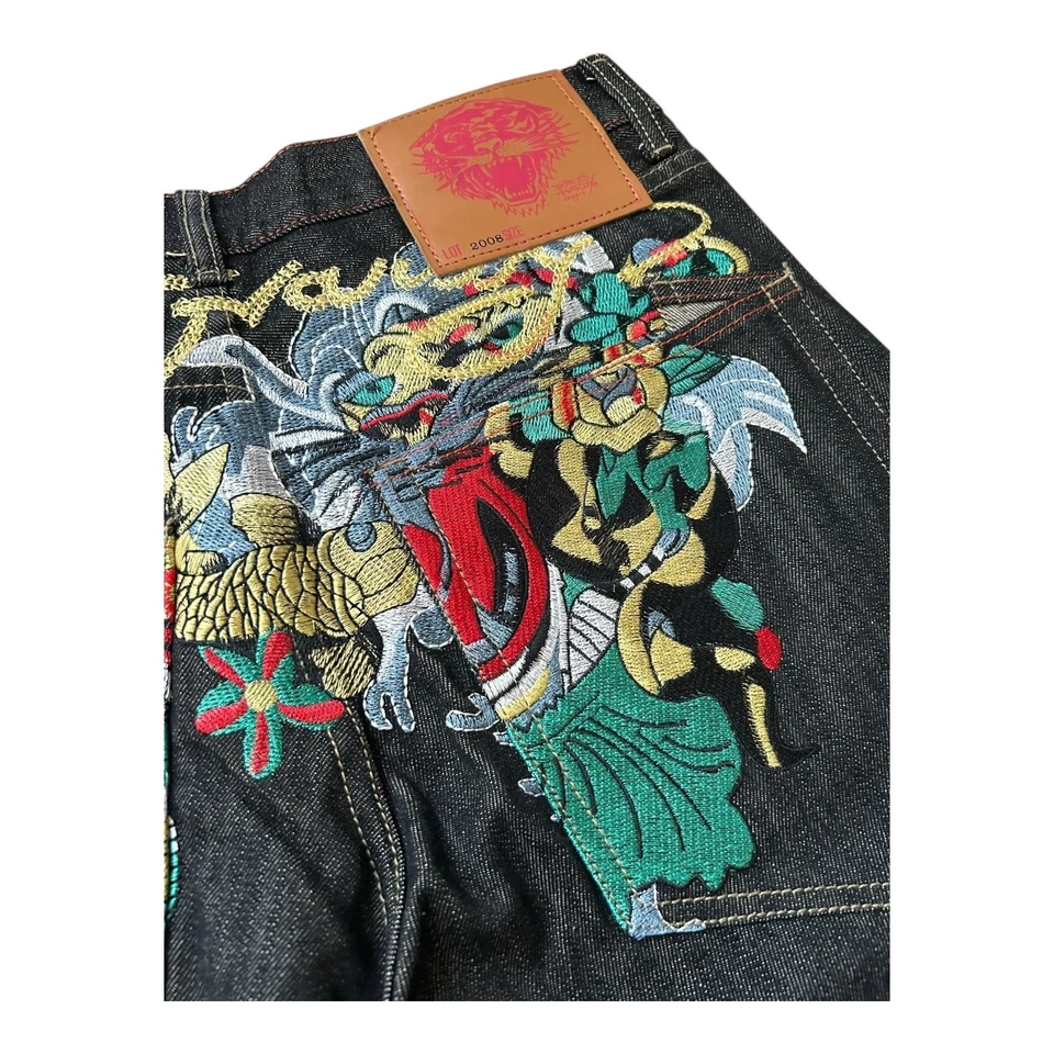 Ed Hardy Dragon Embroidered Jean Shorts 2008 Sz 32 (Actual 33) EUC - Image 4 of 4