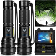 LED Flashlight 99,000 Lumen Rechargeable Waterproof High Power Handheld 2 Pack