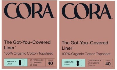 Cora Organic Cotton Ultra Thin Panty Liners for Periods Regular Absorbency Lot