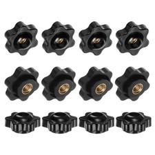 12Pcs 6 Star Knobs 1/4"-20 Female Thread Through Hole Brass Handles Black 25mm