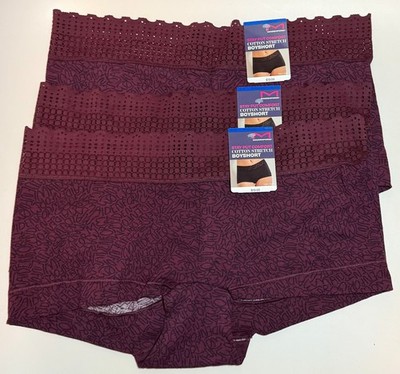 NWT 3 Maidenform 40859 Stay Put Cotton Stretch Boyshort Panties Size 8/XL