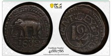 1802 CEYLON 1/12R COPPER COIN PCGS VF