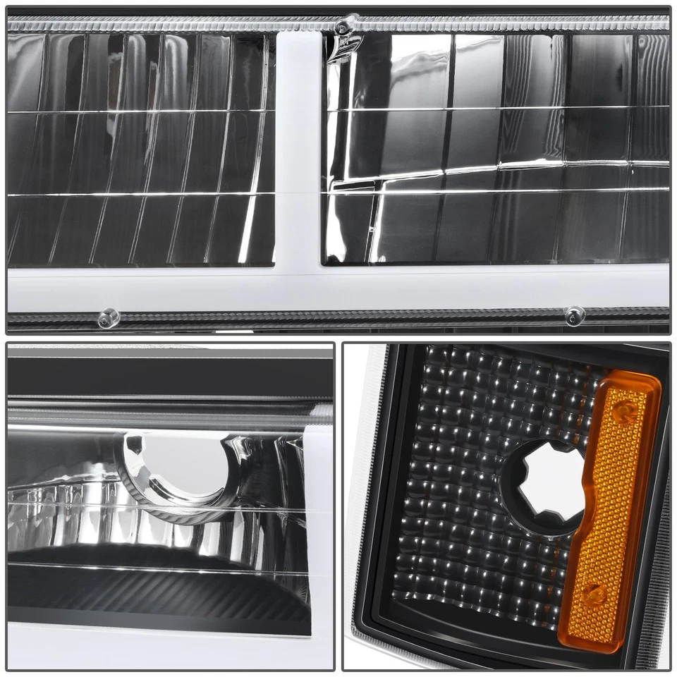 Faros negros/ámbar con barra LED DRL para camioneta GMC C/K Suburban Yukon 1994-2000 Foto 4 de 4