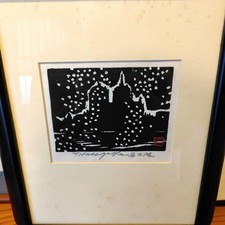 Hasegawa Tomisaburo Woodblock Print Snowy Night Signed Art 12.5x15cm Used
