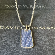 David Yurman Sterling Silver 35mm Streamline Sapphire Dog Tag Pendant