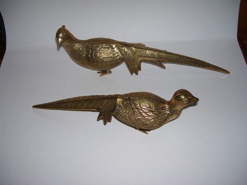Vtg Brass Pair of Pheasant Birds Male & Female Figurines Hollywood Regency Style - Picture 5 of 7