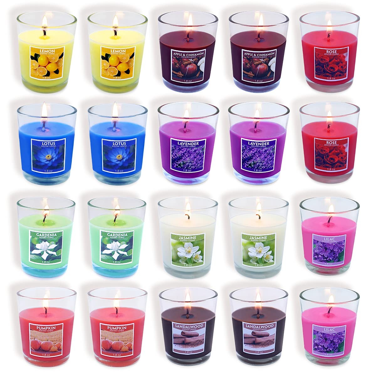 20-Pack Scented Aromatherapy Soy Votive Candles in 10 Fragrances, 1.8 Oz Each