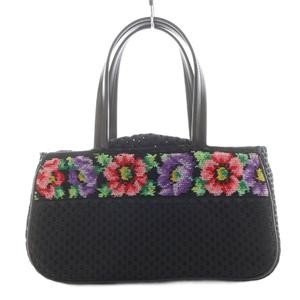 FEILER Handbag Drawstring Floral Pattern Black AN… - image 8
