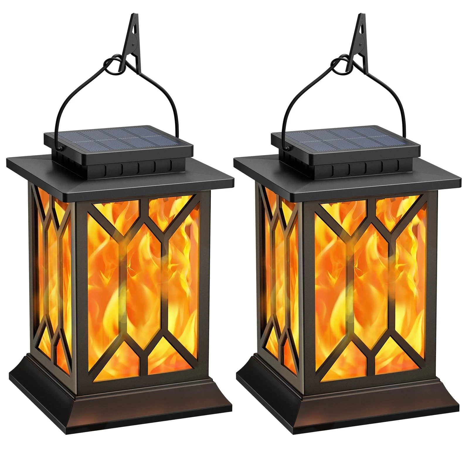 2 Pack Solar Lanterns Outdoor Waterproof, Flickering Flame Outdoor Lights, Ha...