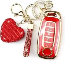 Key Fob Cover with Diamond Keychain Compatible with Car Key Holder Style: Red