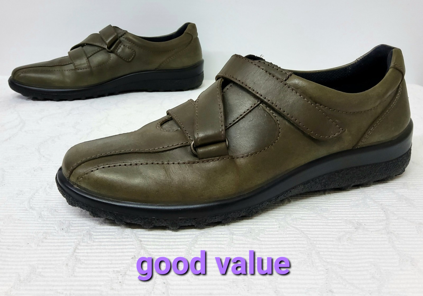 Hotter Wonder Womens Flat Shoes UK Size 6 Olive Green Leather