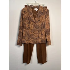 Dressbarn 3 pc Pantsuit Set Blazer Tank Pants Women's 12 Brown Paisley Retro Y2K