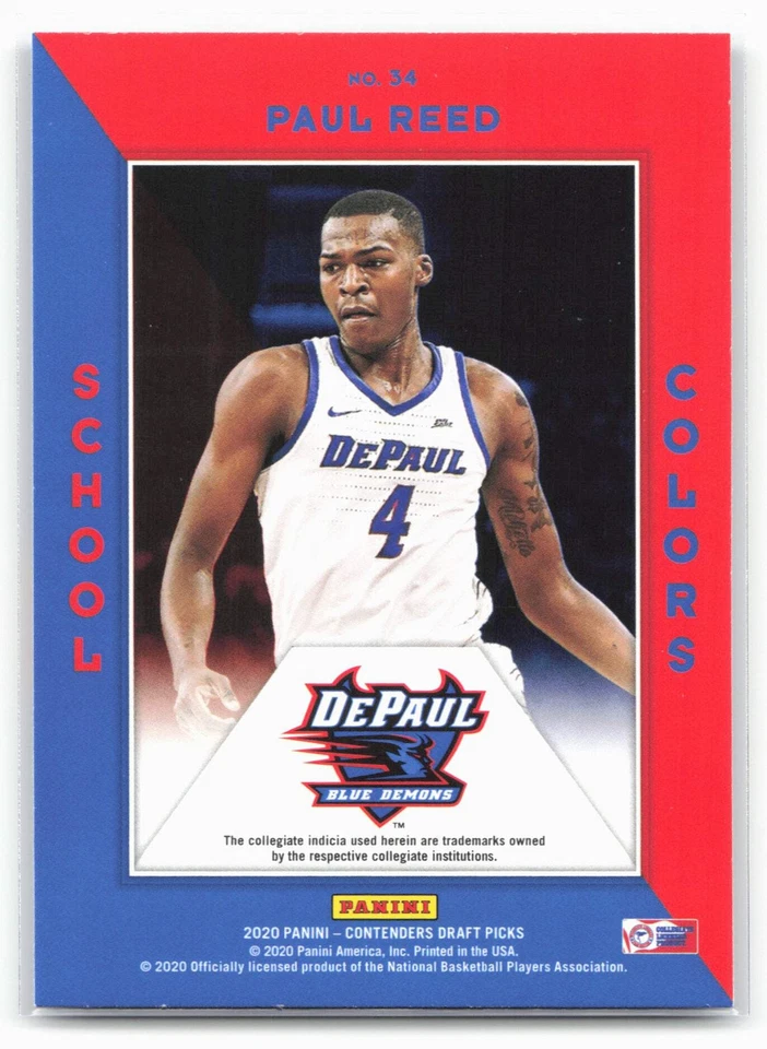 2020 Panini Contenders Draft Picks #34 Paul Reed School Colors 20556 - Image 2 of 2