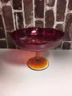 Vintage Amberina Glass Candy Dish Compote Jeanette Windsor Diamond Pattern