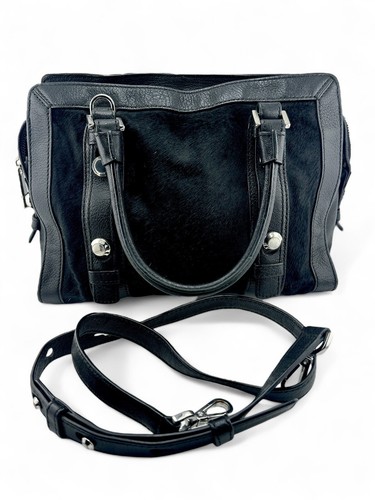 MICHAEL KORS "Collins" Studded Med Satchel BLACK Leather Calf hair