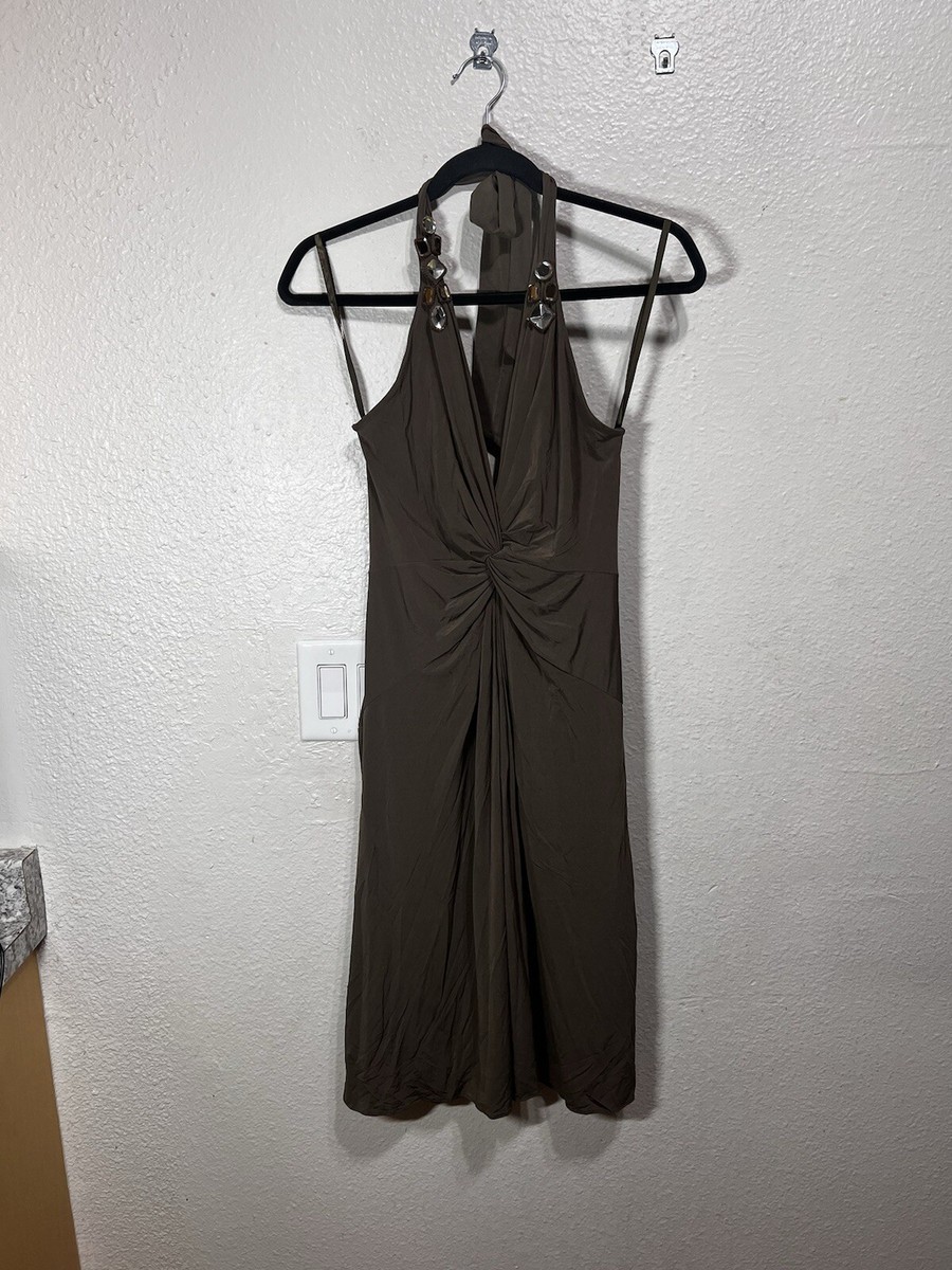 BCBGMaxAzria Halter Neck Dress Chrystal Embellishments Green Size Small |  eBay