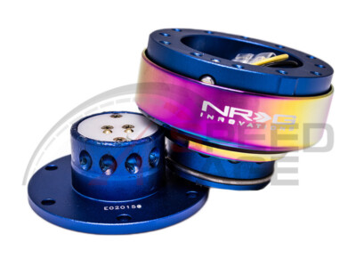 NRG STEERING WHEEL GEN 2.0 QUICK RELEASE BLUE BODY NEO CHROME RING 200BL-MC