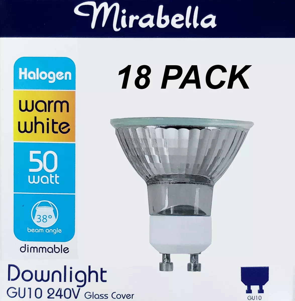18 x 50W 240V GU10 Halogen Downlight Globes Bulbs Lamps Warm White