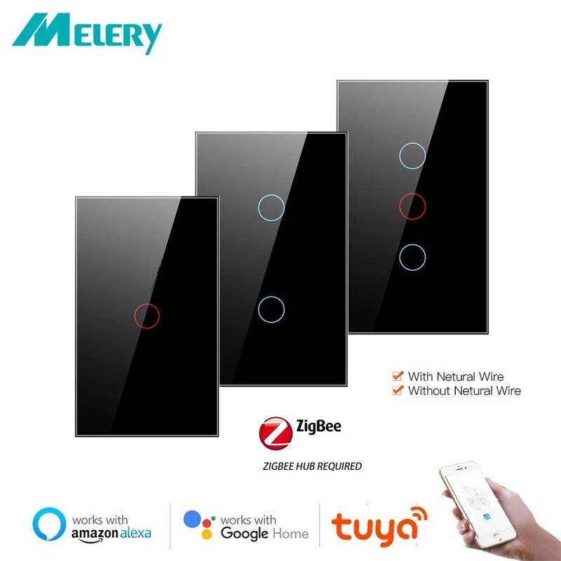 Tuya Zigbee Smart Light Switch,Wall Touch Switch APP Remote Control Work Alexa