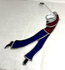 Vintage Stained Glass Golfer Sun catcher Ornament Window Art