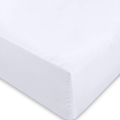 White Fitted Sheet, Hotel Quality Deep Pocket White Sheets, 1 Soft Poly-Cotton