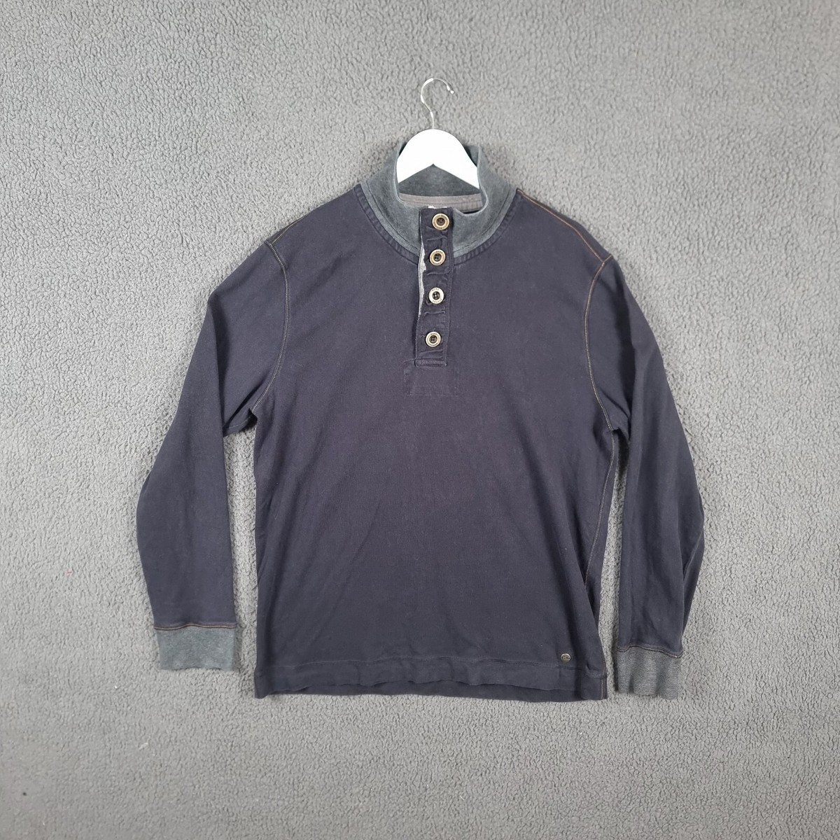 HUGO BOSS ORANGE Jumper Mens 2XL Blue Navy 1/4 Button High Neck Cotton  Whoosh