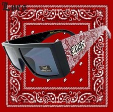 Men's Motorcycle Biker Hardcore Gangster Locs SUNGLASSES Large Red Bandana Frame