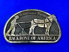 American Farm's, The Backbone Of America - Patriotic Farm Theme Vtg. Belt Buckle