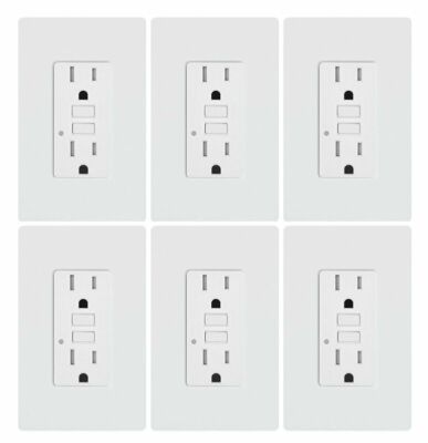 6 Pack gfci outlet 15 amp Self testing Tamper Resistant Receptacle White