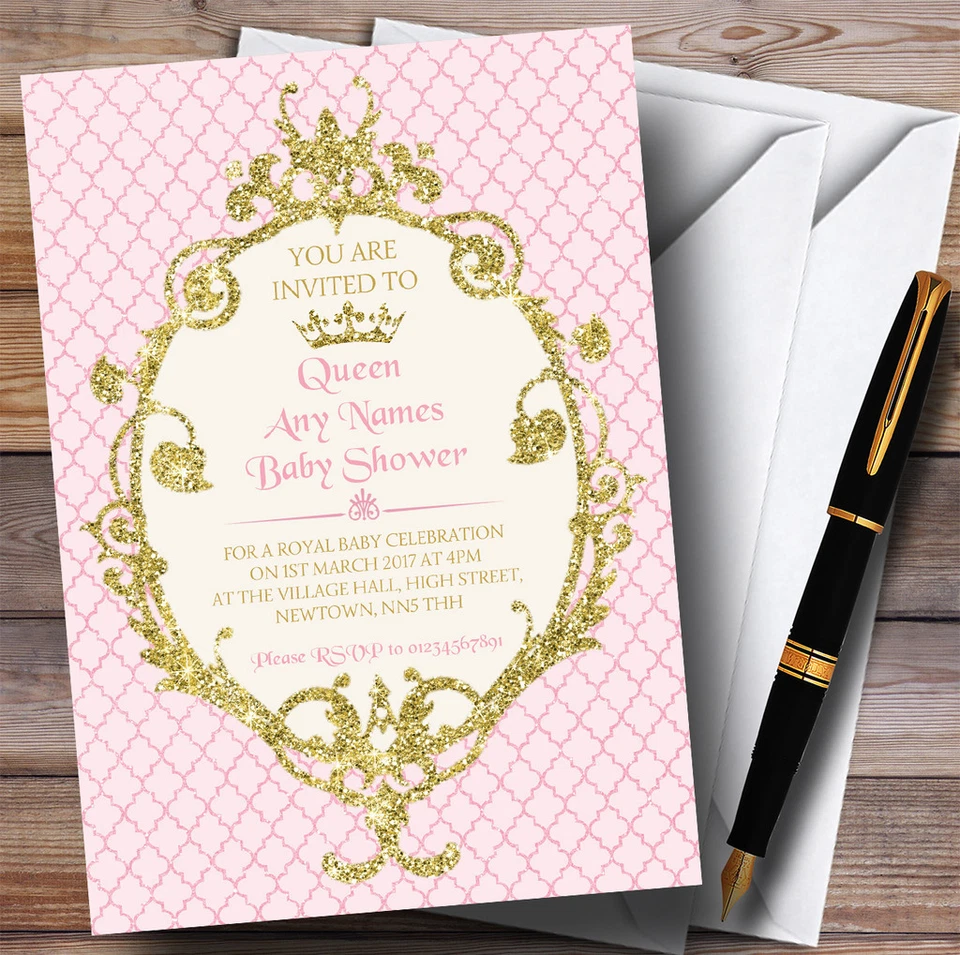 THECARDZOO Gold & Pink Crown Princess Invitations Baby Shower Invitations