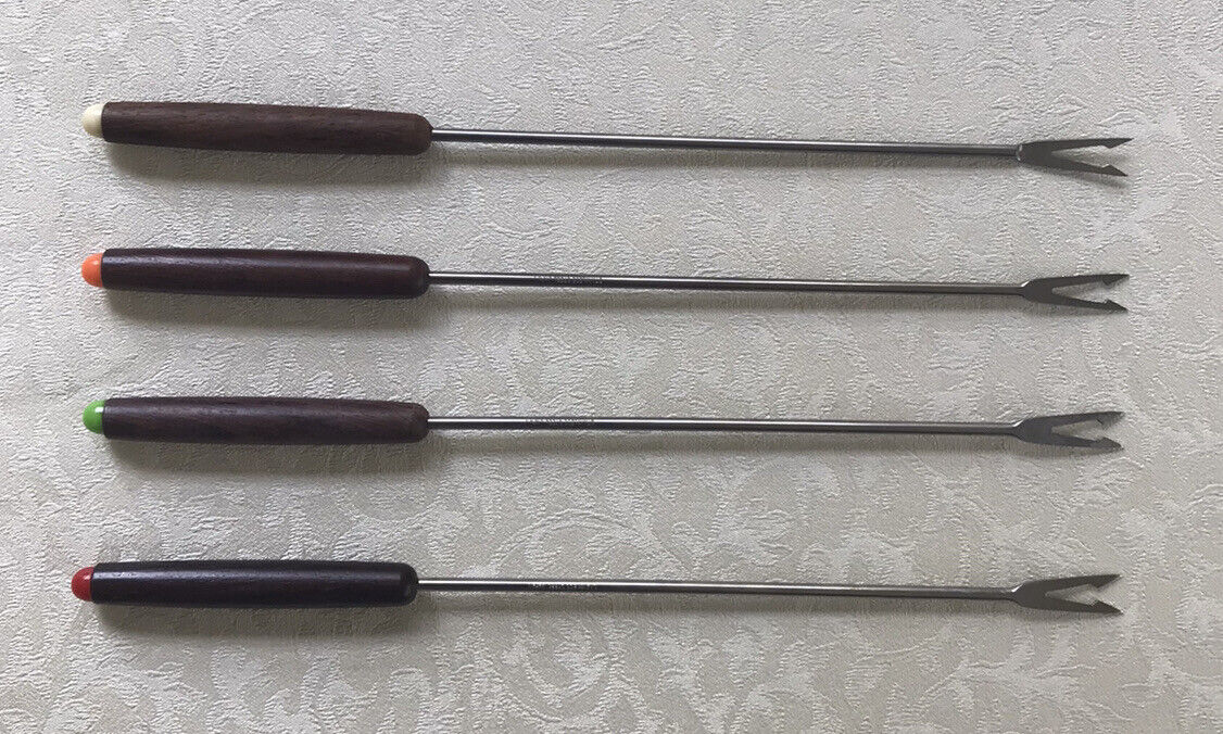 Set of 4 Stainless Steel Color Coded Wood NEW 2” w Fondue Forks 10-1 55% OFF