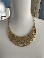 Chico's Necklace Statement Matte Gold Chunky Bib Crescent Geometric 16-20" NEW