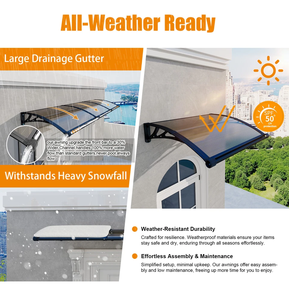 Vordach für Haustür Haustürvordach Pultvordach Große Dachrinne Outdoor 80-350cm - Bild 3 von 4