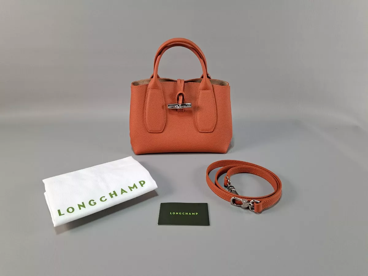 Longchamp NWT Roseau Top Handle S Small BRICK Orange Leather Crossbody Tote  Bag