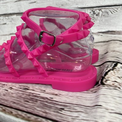 Steve Madden Pink Jelly Travel Strappy Flat Studded Sandals Womens Size 7  Barbie | eBay