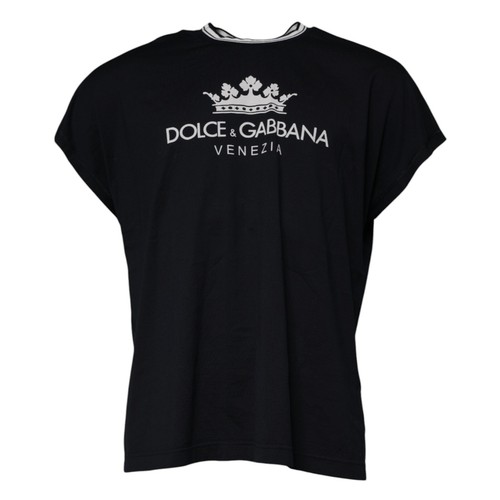 DOLCE & GABBANA T-Shirt Dunkelblau Logo Krone Baumwolle Rundhals IT54/US44/XL 370usd