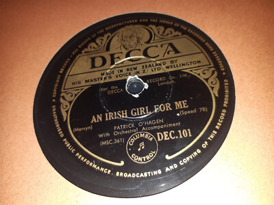 extrem-rar 10'' Schellackplatte PATRICK O´HAGEN DEC.101 New Zealand !! press