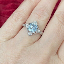 Pre-owned Blue  Clear Crystal Stone Ring on 925 Sterling Silver Band  Size 7