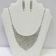 Silver Clear Rhinestone Crystal Necklace Set Evening Weddilng Prom  223