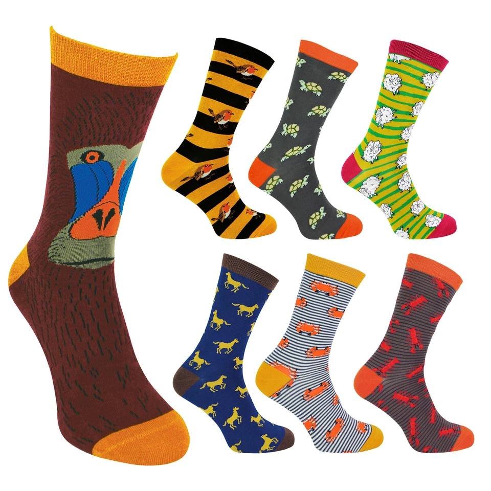 MR HERON - Calze di bambù animali novità da uomo | Inc squali tartarughe e scimmie - Immagine 2 di 3