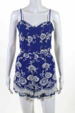LOVERS  FRIENDS blue romper with white floral embroidery sz L large