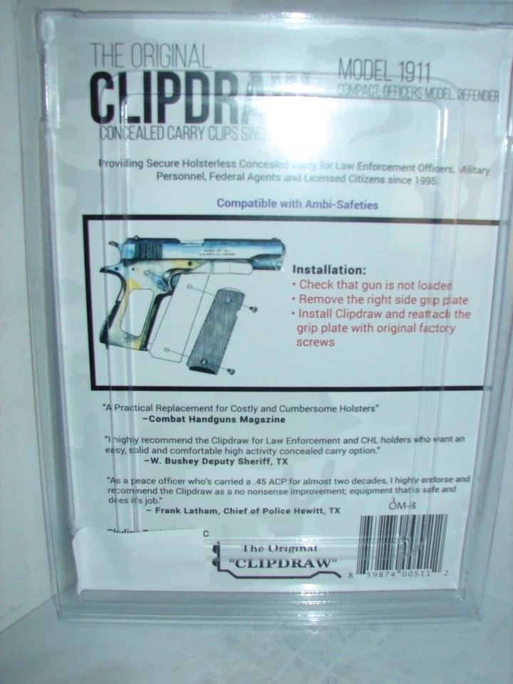 * Clip de cinturón Colt 1911 COMPACT CLIPDRAW oculto para llevar IWB (elige el color) Foto 2 de 2