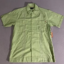 Oobe Short Sleeve Button Up Linen Blend Hawaiian Style Shirt Green Medium