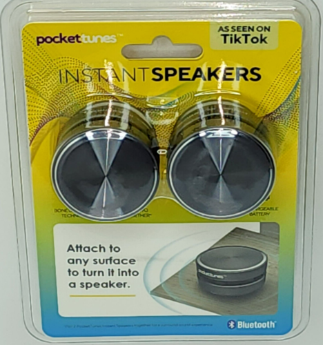 POCKET TUNES INSTANT SPEAKERS BLUETOOTH PACK OF 2 BLACK As Seen on TIKTOK NEW - Afbeelding 1 van 2