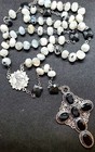 RAINBOW MOONSTONE & ONYX Sterling Silver Rosary Necklace Necklace ONYX SS Cross