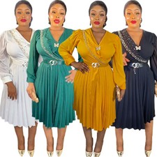 African Women Chiffon V-Neck Evening Party Dresses Dubai Moroccan Ruffles Office